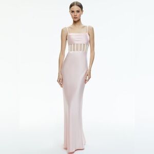 NWT Sz 6 Alice + Olivia Valentina Draped Corset Light Pink Maxi Dress